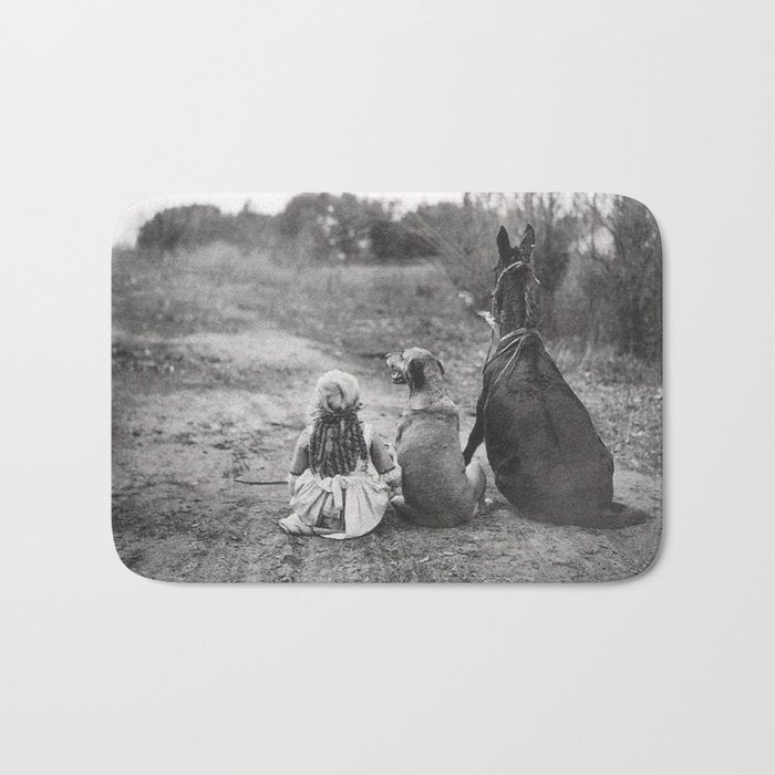 A Girl, Her Dog, and Her Horse wonderful black and white photograph - photography Bath Mat Gallery Image 1