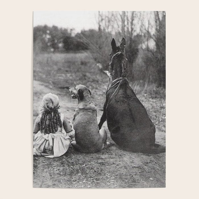 A Girl, Her Dog, and Her Horse wonderful black and white photograph - photography Poster Gallery Image 4