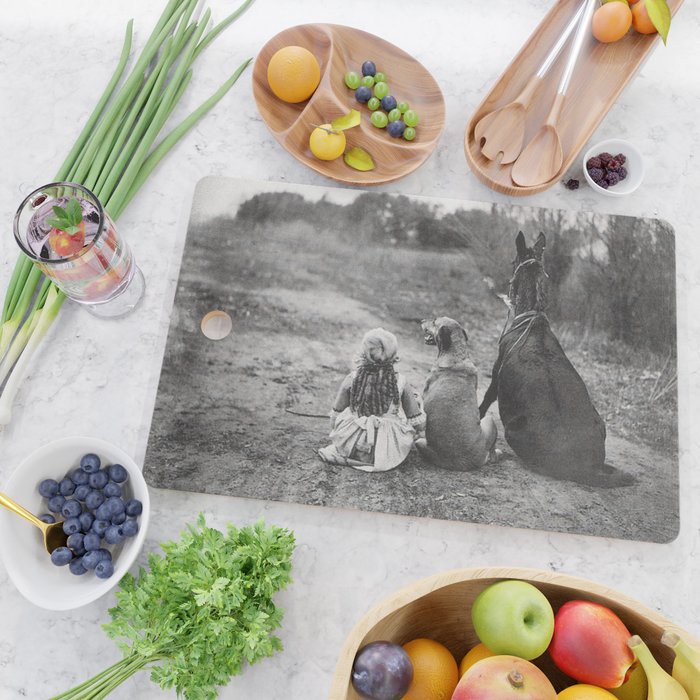 A Girl, Her Dog, and Her Horse wonderful black and white photograph - photography Cutting Board Gallery Image 2