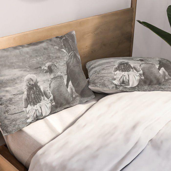 A Girl, Her Dog, and Her Horse wonderful black and white photograph - photography Pillow Sham Gallery Image 2