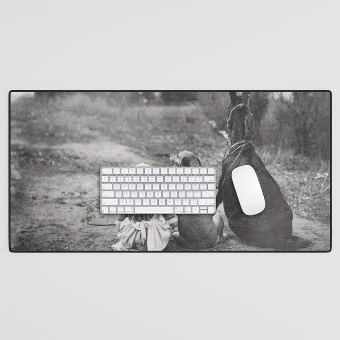 A Girl, Her Dog, and Her Horse wonderful black and white photograph - photography Desk Mat Gallery Image 1