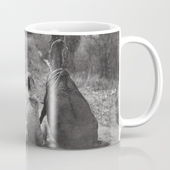 A Girl, Her Dog, and Her Horse wonderful black and white photograph - photography Coffee Mug Gallery Image 1
