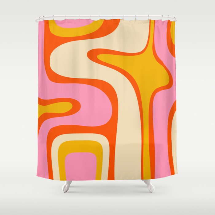 Retro Abstract Copacetic Pattern Pink Orange Yellow Shower Curtain Gallery Image 1