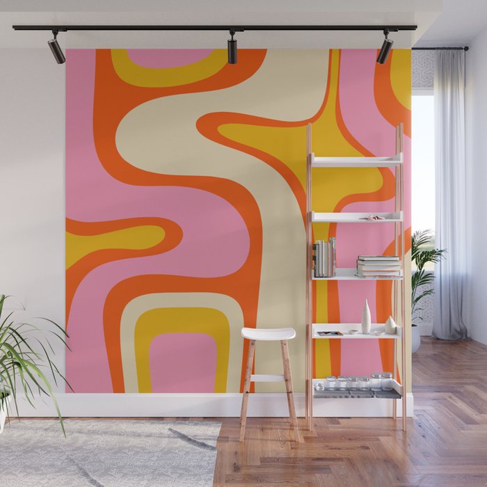 Retro Abstract Copacetic Pattern Pink Orange Yellow Wall Mural Gallery Image 1
