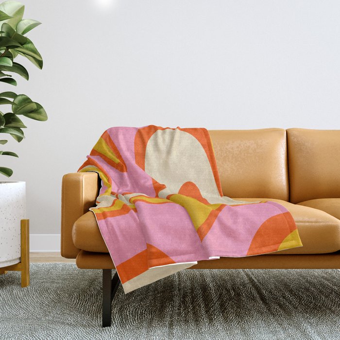 Retro Abstract Copacetic Pattern Pink Orange Yellow Throw Blanket Gallery Image 1