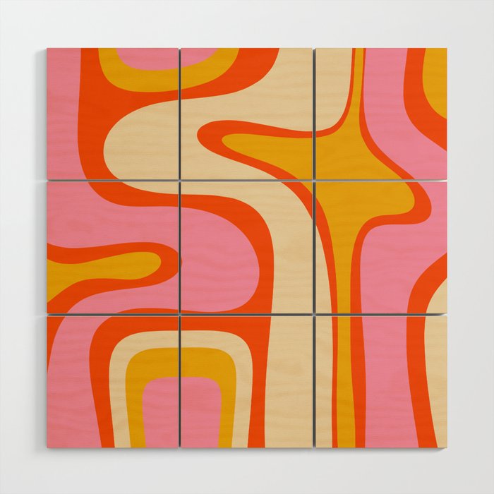 Retro Abstract Copacetic Pattern Pink Orange Yellow Wood Wall Art Gallery Image 1