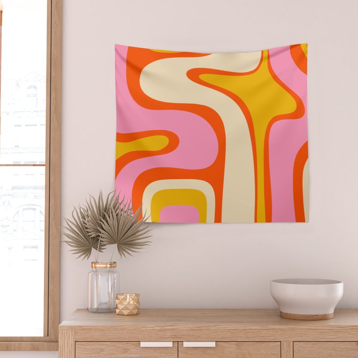 Retro Abstract Copacetic Pattern Pink Orange Yellow Wall Tapestry Gallery Image 2