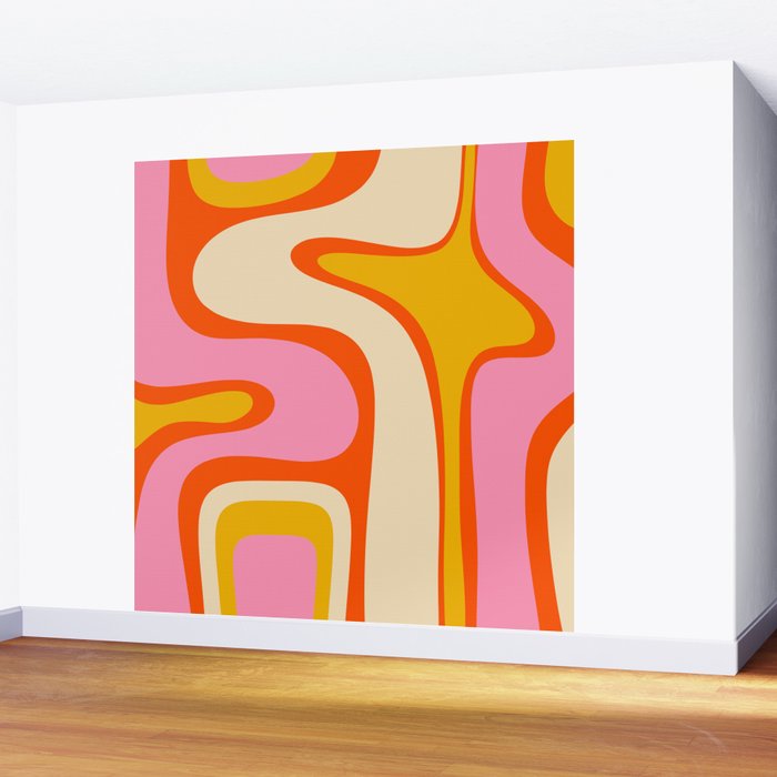 Retro Abstract Copacetic Pattern Pink Orange Yellow Wall Mural Gallery Image 2