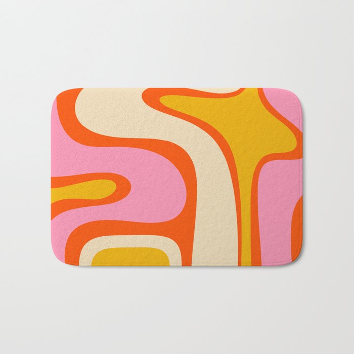 Retro Abstract Copacetic Pattern Pink Orange Yellow Bath Mat Gallery Image 1