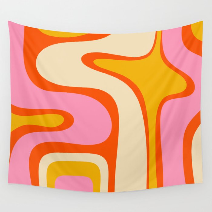 Retro Abstract Copacetic Pattern Pink Orange Yellow Wall Tapestry Gallery Image 1