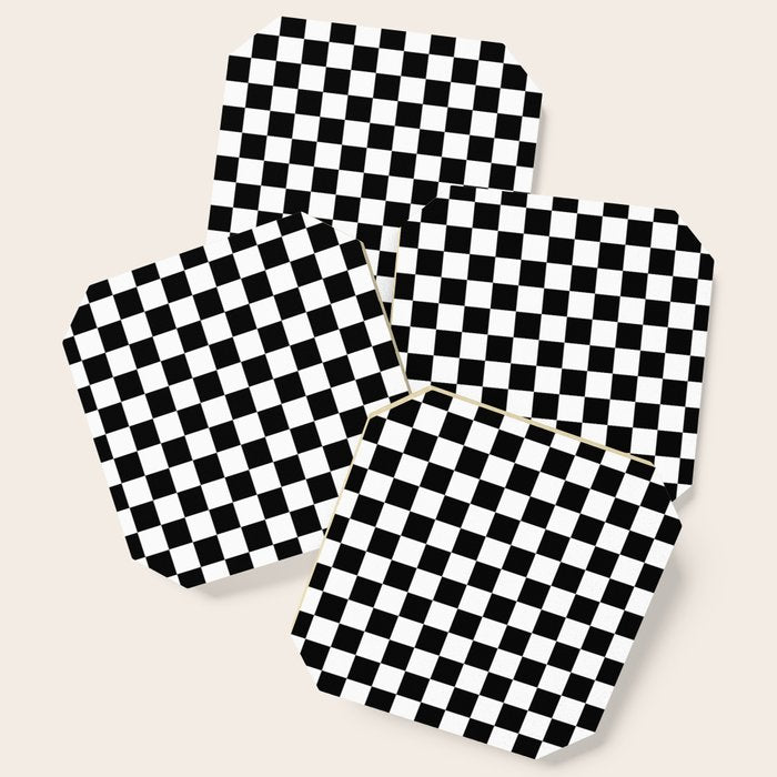 Classic Black and White Race Check Checkered Geometric Win Coaster Gallery Image 1