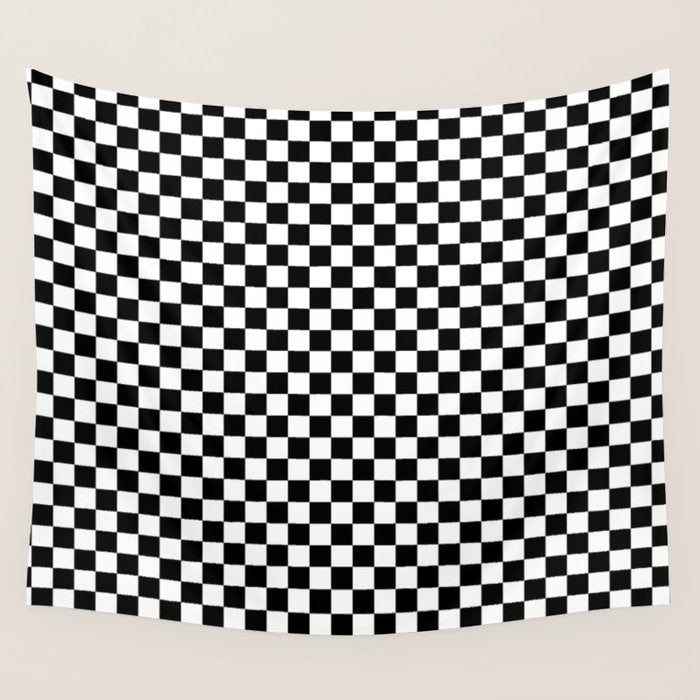 Classic Black and White Race Check Checkered Geometric Win Wall Tapestry Gallery Image 1