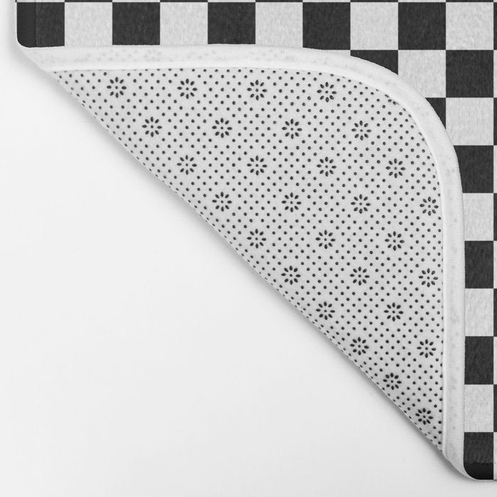 Classic Black and White Race Check Checkered Geometric Win Bath Mat Gallery Image 2
