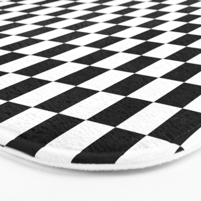 Classic Black and White Race Check Checkered Geometric Win Bath Mat Gallery Image 3