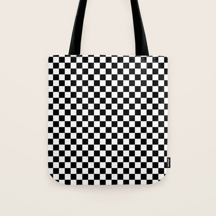 Classic Black and White Race Check Checkered Geometric Win Tote Bag Gallery Image 1