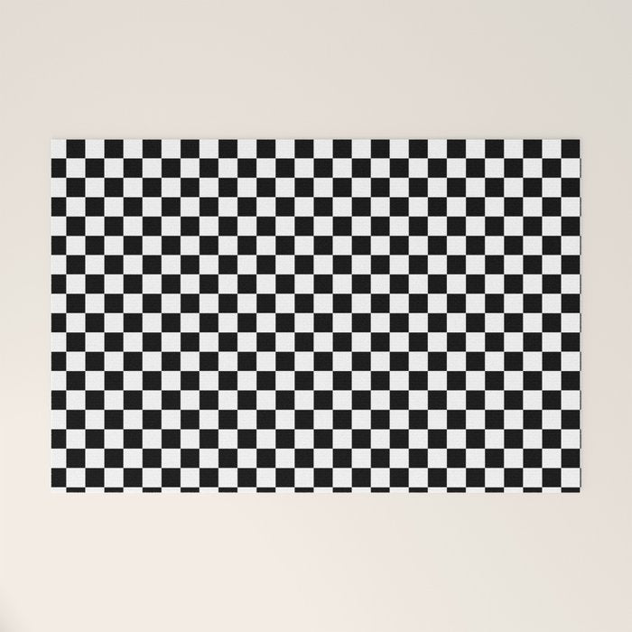 Classic Black and White Race Check Checkered Geometric Win Welcome Mat Gallery Image 1