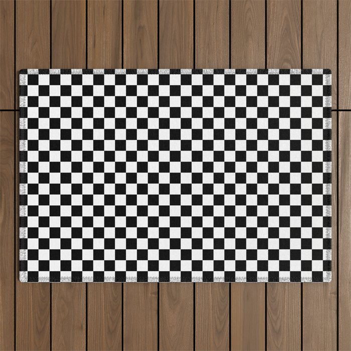 Classic Black and White Race Check Checkered Geometric Win Outdoor Rug Gallery Image 1