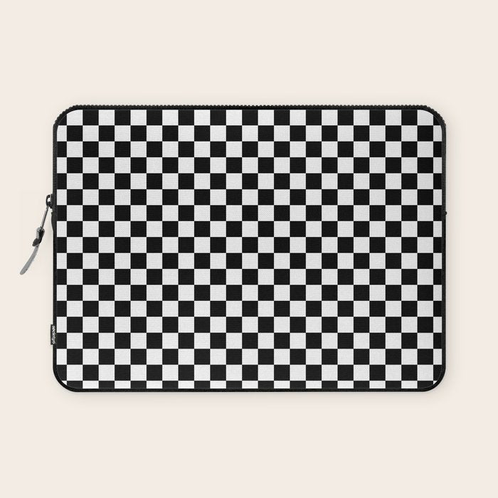 Classic Black and White Race Check Checkered Geometric Win Laptop Sleeve Gallery Image 1