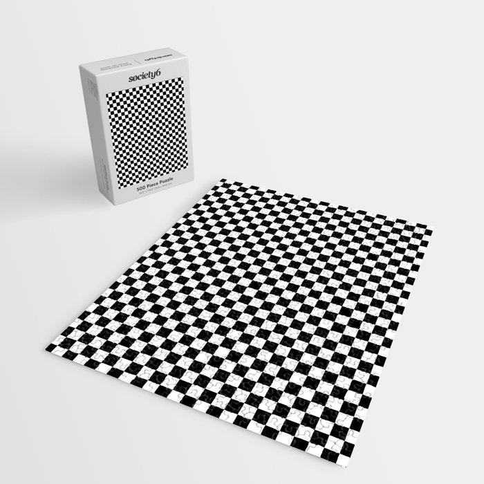 Classic Black and White Race Check Checkered Geometric Win Jigsaw Puzzle Gallery Image 2