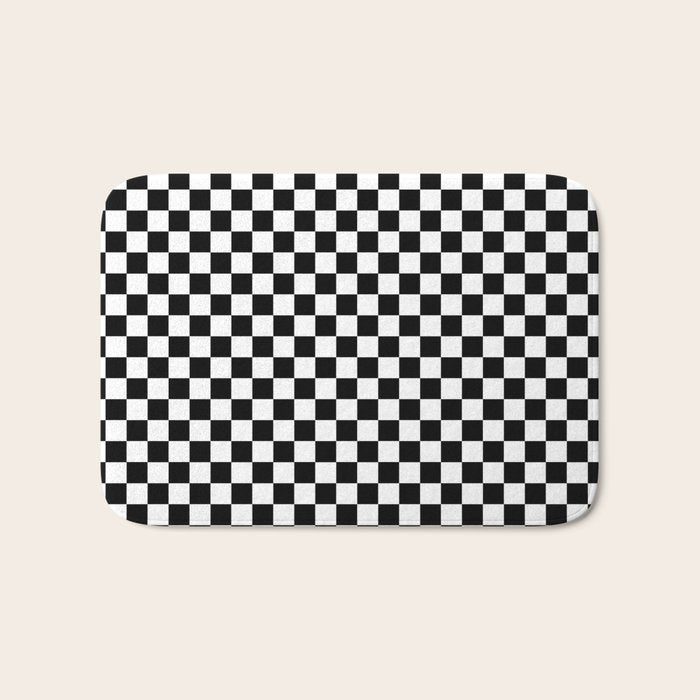 Classic Black and White Race Check Checkered Geometric Win Bath Mat Gallery Image 1