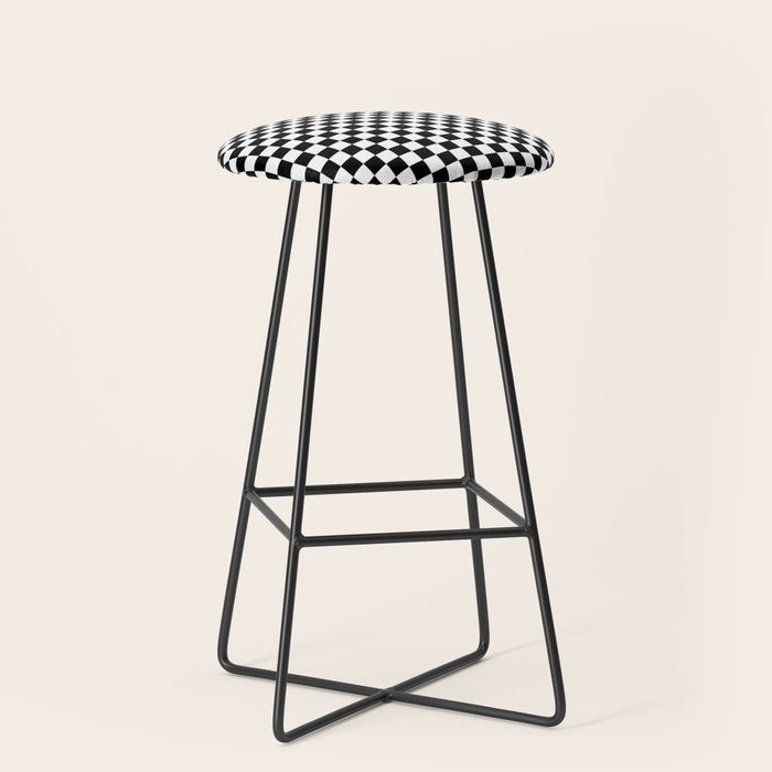 Classic Black and White Race Check Checkered Geometric Win Stool Gallery Image 1