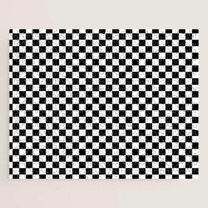 Classic Black and White Race Check Checkered Geometric Win Jigsaw Puzzle Gallery Image 1