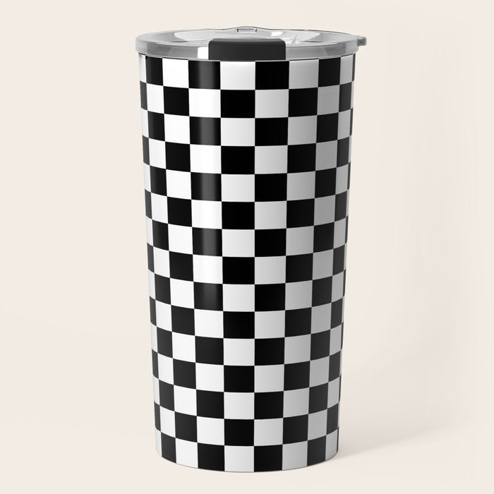 Classic Black and White Race Check Checkered Geometric Win Travel Mug Gallery Image 1