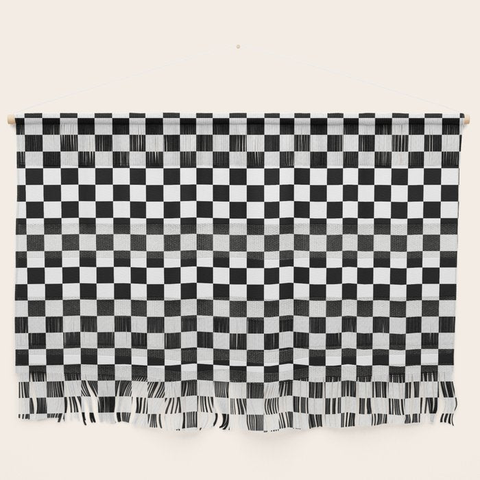 Classic Black and White Race Check Checkered Geometric Win Wall Hanging Gallery Image 1