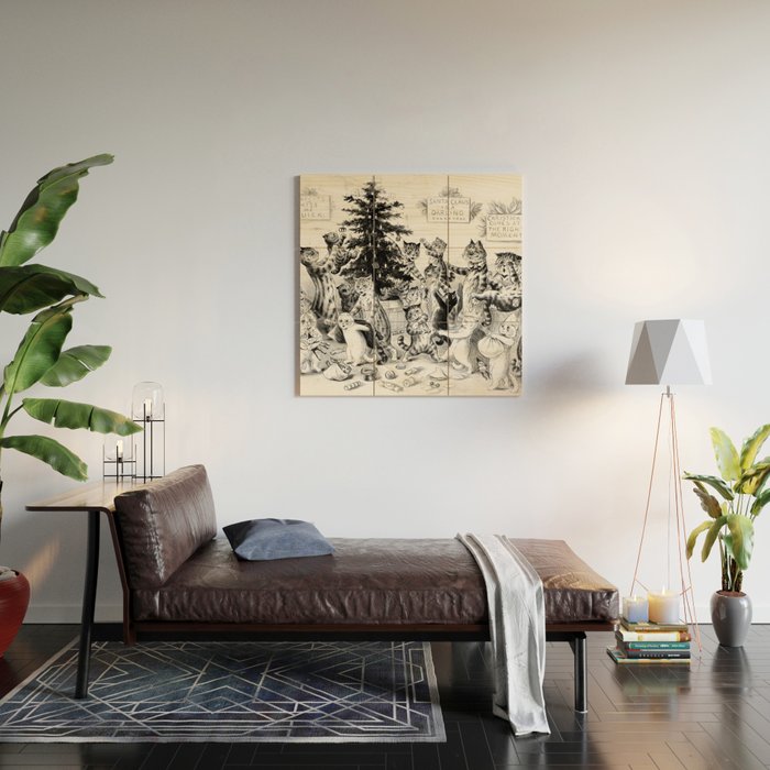 'Cats Decorating The Christmas Tree' Vintage Cat Art by Louis Wain Wood Wall Art Gallery Image 2