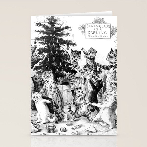 'Cats Decorating The Christmas Tree' Vintage Cat Art by Louis Wain Stationery Card Gallery Image 2