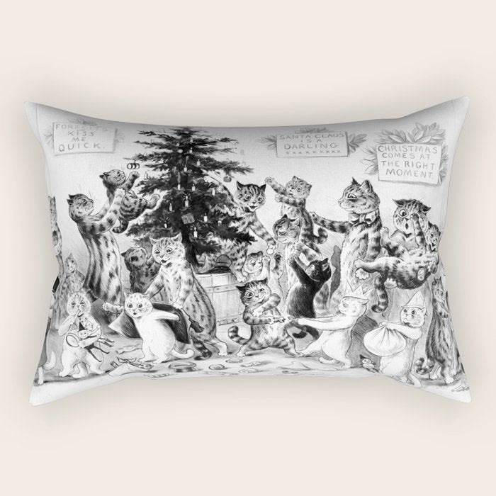 'Cats Decorating The Christmas Tree' Vintage Cat Art by Louis Wain Rectangular Pillow Gallery Image 2