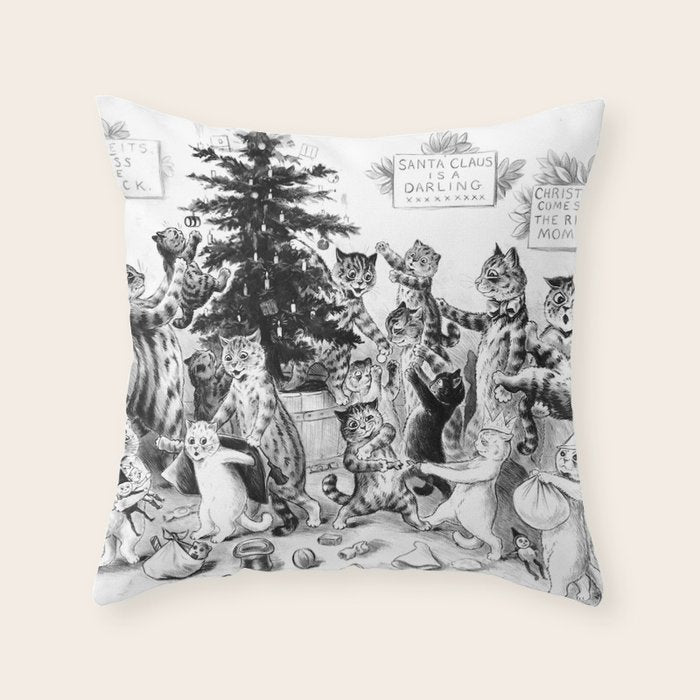 'Cats Decorating The Christmas Tree' Vintage Cat Art by Louis Wain Throw Pillow Gallery Image 6