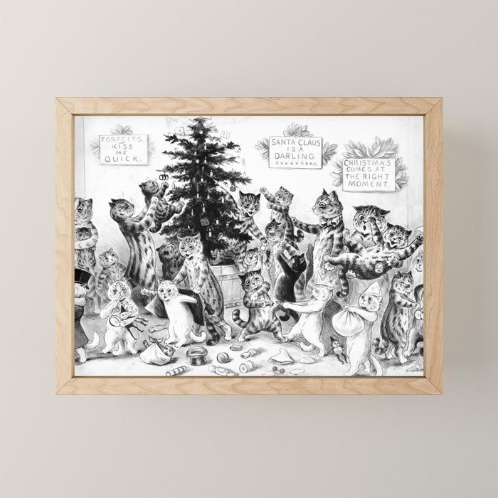 'Cats Decorating The Christmas Tree' Vintage Cat Art by Louis Wain Mini Art Print Gallery Image 1
