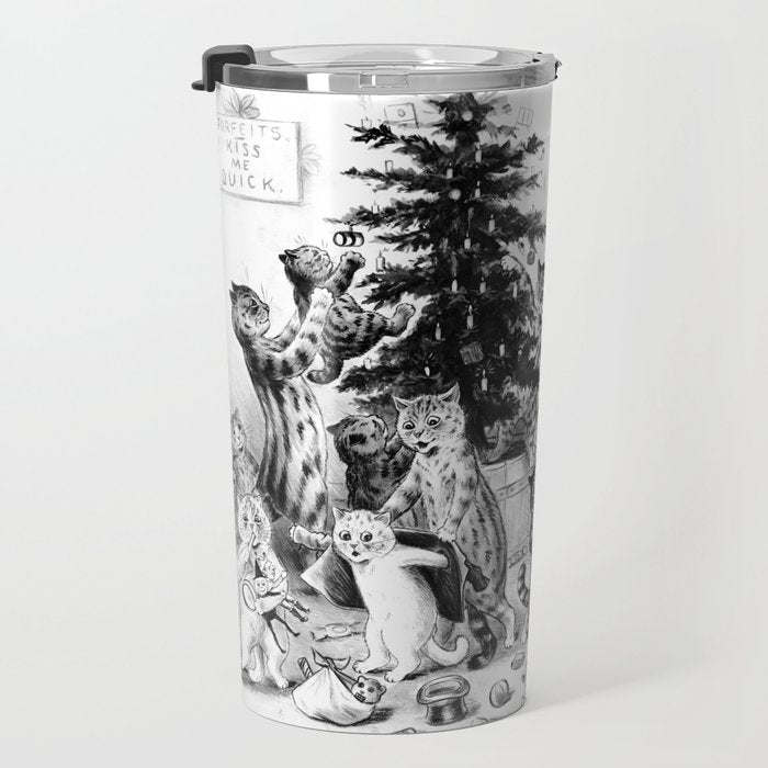 'Cats Decorating The Christmas Tree' Vintage Cat Art by Louis Wain Travel Mug Gallery Image 3