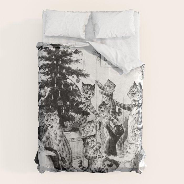 'Cats Decorating The Christmas Tree' Vintage Cat Art by Louis Wain Comforter Gallery Image 6