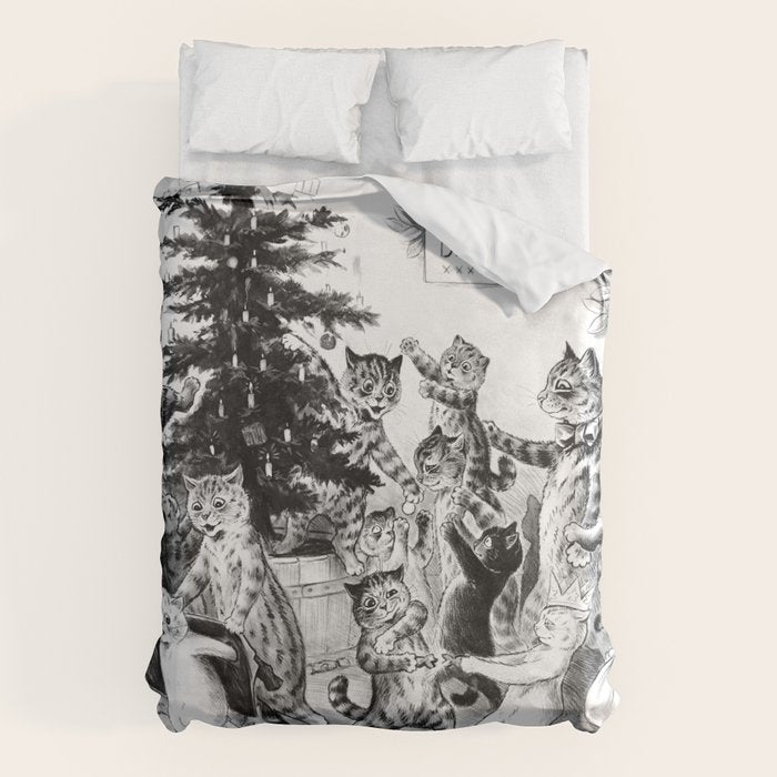 'Cats Decorating The Christmas Tree' Vintage Cat Art by Louis Wain Duvet Cover Gallery Image 6