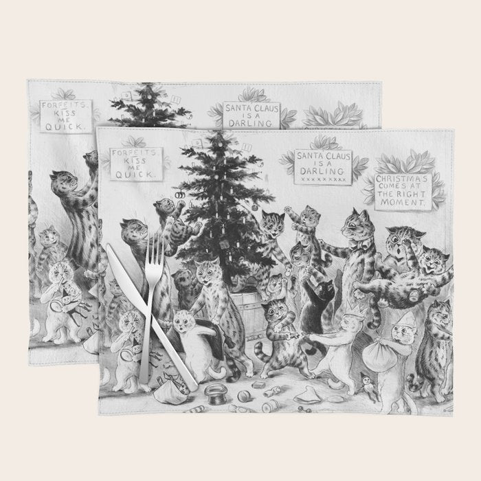 'Cats Decorating The Christmas Tree' Vintage Cat Art by Louis Wain Placemat Gallery Image 1