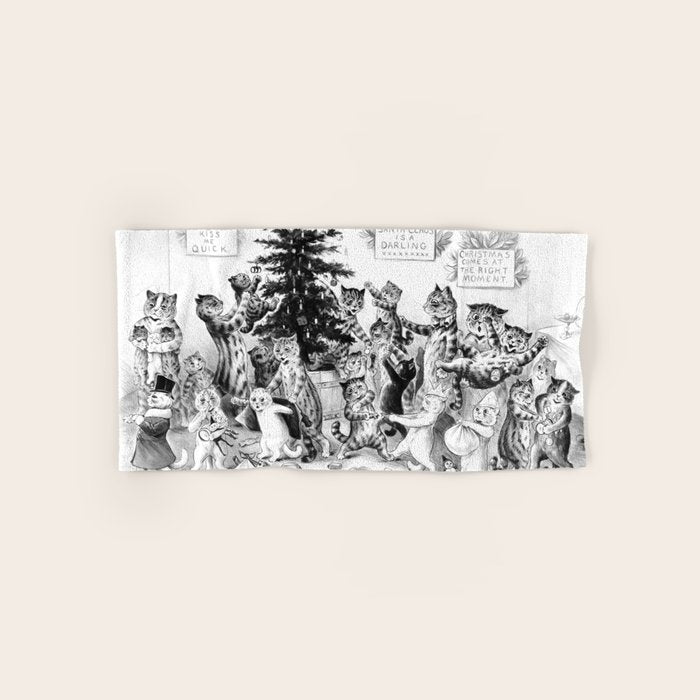 'Cats Decorating The Christmas Tree' Vintage Cat Art by Louis Wain Bath Towel Gallery Image 1