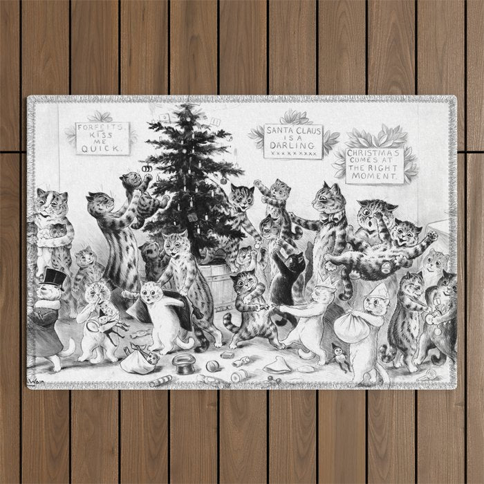 'Cats Decorating The Christmas Tree' Vintage Cat Art by Louis Wain Outdoor Rug Gallery Image 1