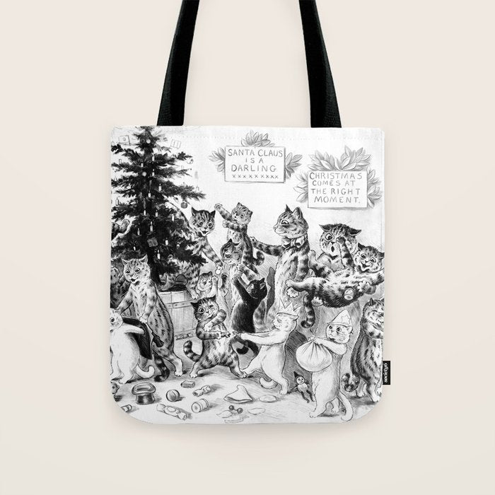 'Cats Decorating The Christmas Tree' Vintage Cat Art by Louis Wain Tote Bag Gallery Image 1
