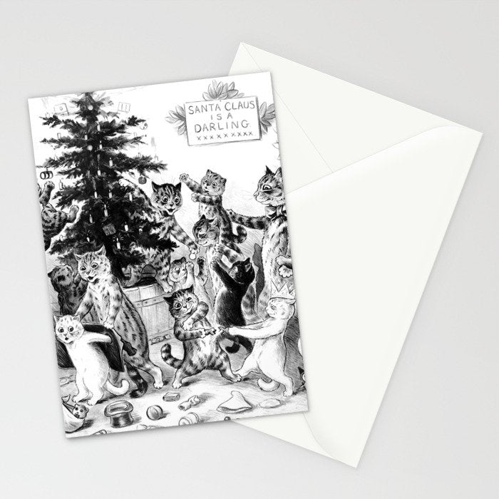 'Cats Decorating The Christmas Tree' Vintage Cat Art by Louis Wain Stationery Card Gallery Image 2