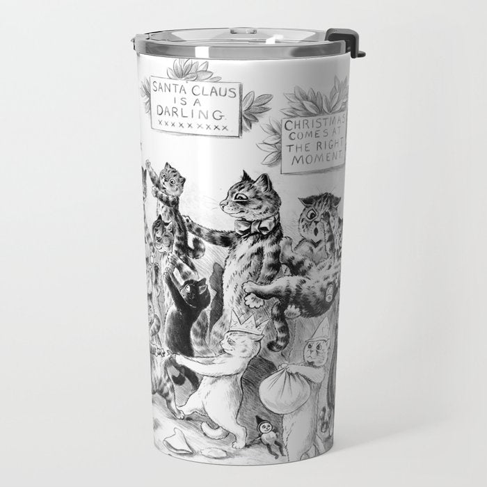 'Cats Decorating The Christmas Tree' Vintage Cat Art by Louis Wain Travel Mug Gallery Image 2