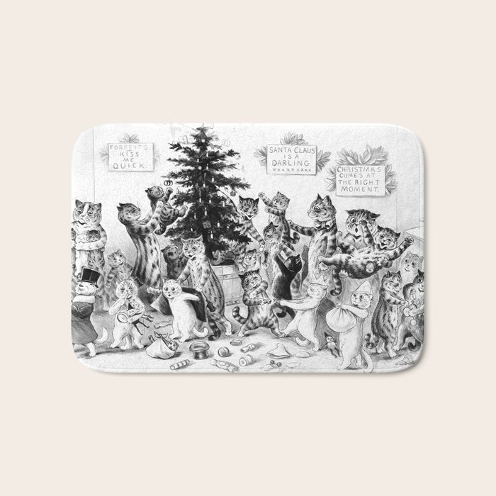 'Cats Decorating The Christmas Tree' Vintage Cat Art by Louis Wain Bath Mat Gallery Image 1