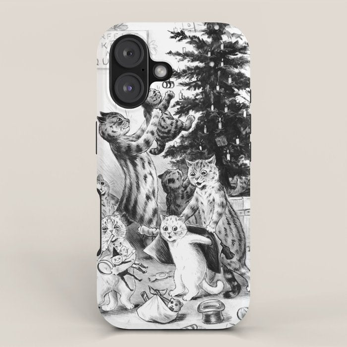 'Cats Decorating The Christmas Tree' Vintage Cat Art by Louis Wain iPhone Case Gallery Image 1