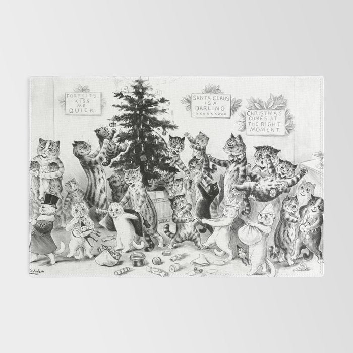 'Cats Decorating The Christmas Tree' Vintage Cat Art by Louis Wain Rug Gallery Image 2