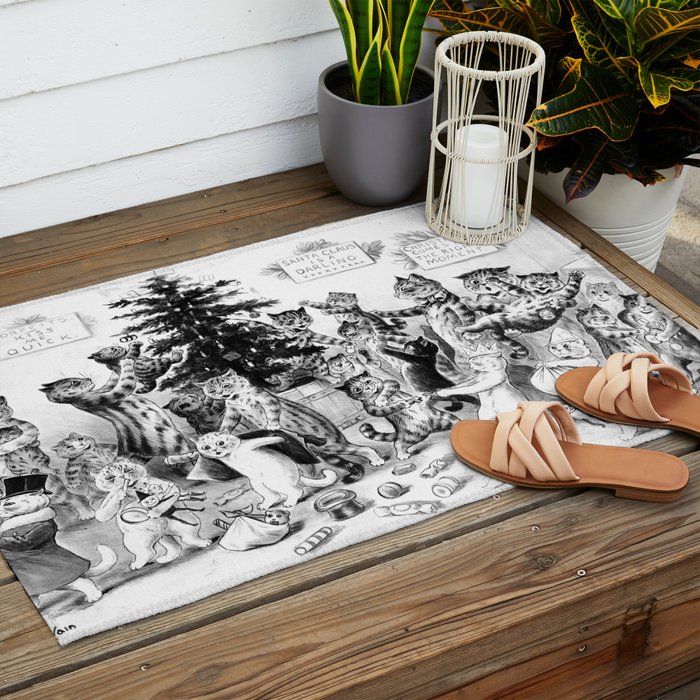 'Cats Decorating The Christmas Tree' Vintage Cat Art by Louis Wain Outdoor Rug Gallery Image 2
