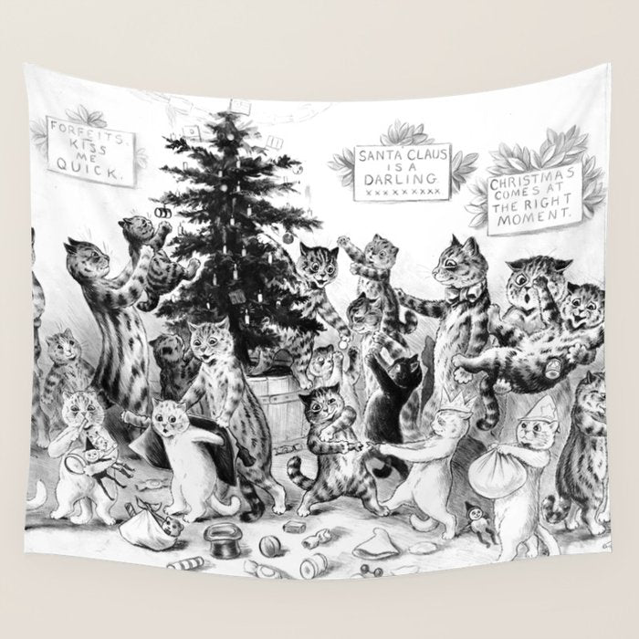 'Cats Decorating The Christmas Tree' Vintage Cat Art by Louis Wain Wall Tapestry Gallery Image 4