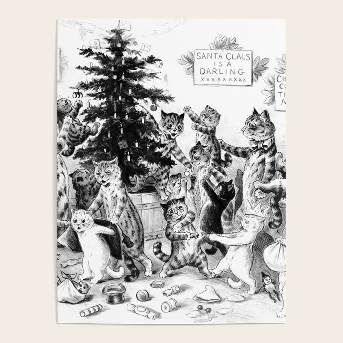 'Cats Decorating The Christmas Tree' Vintage Cat Art by Louis Wain Poster Gallery Image 1