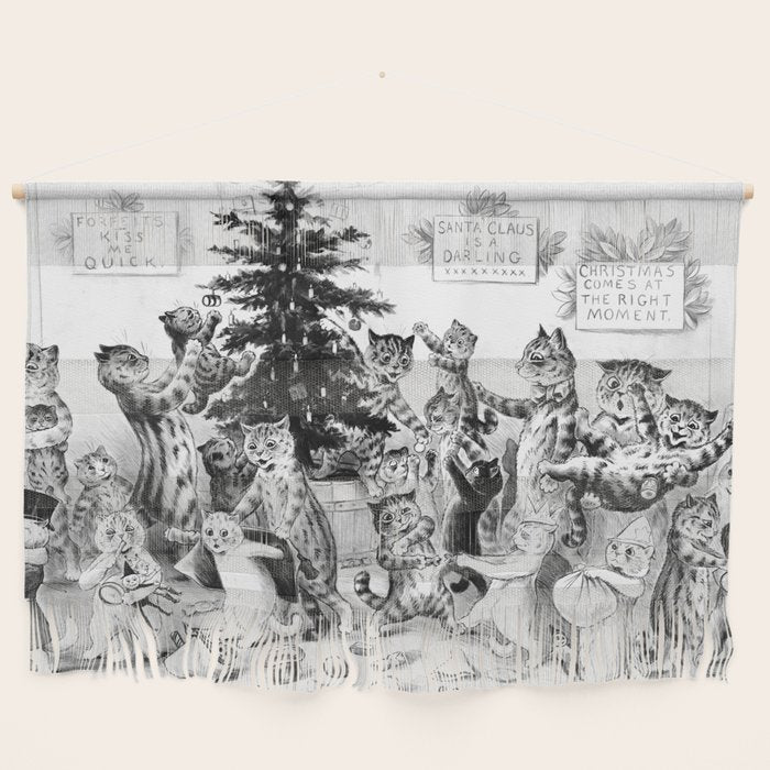 'Cats Decorating The Christmas Tree' Vintage Cat Art by Louis Wain Wall Hanging Gallery Image 1