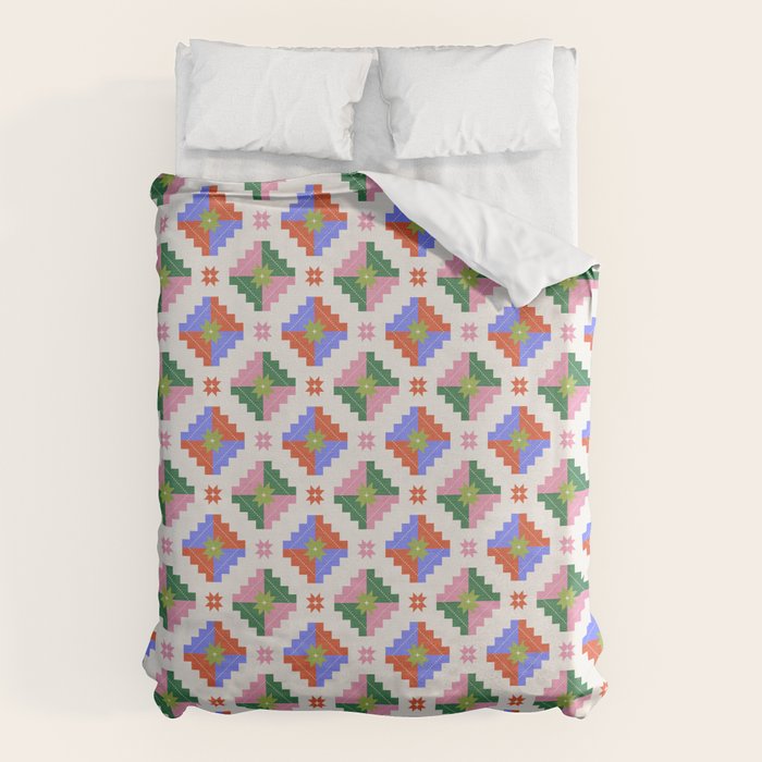 Festive Quilted Starburst Pattern - Vibrant Holiday Design Duvet Cover Gallery Image 6